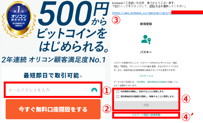 bitbank　登録画面
