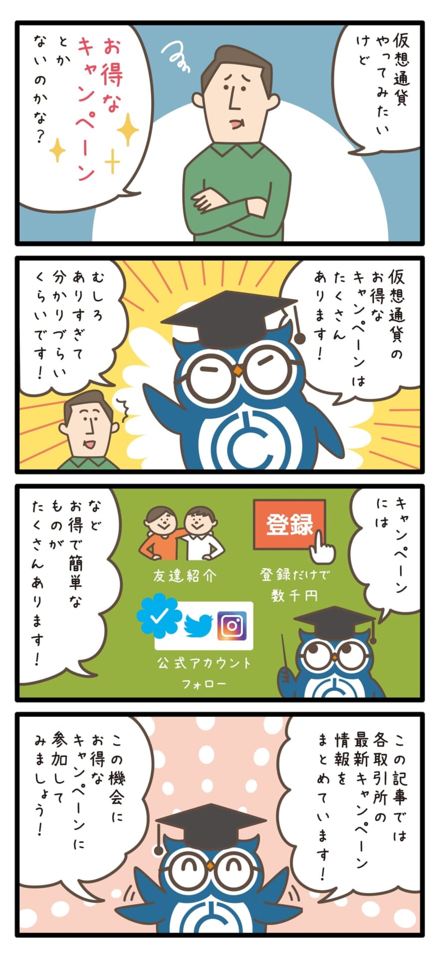 仮想通貨取引所キャンペーンの4コマ漫画