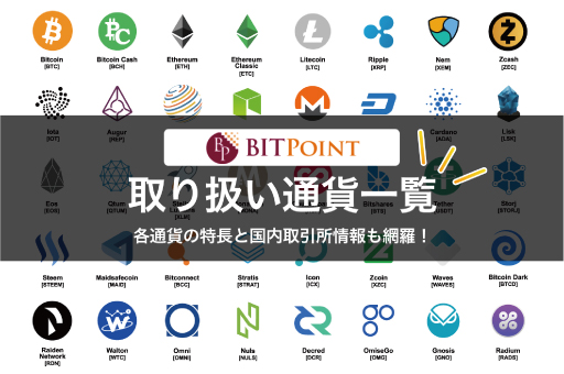 BITPointの取り扱い通貨画像