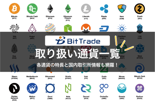 BitTradeの取り扱い通貨画像