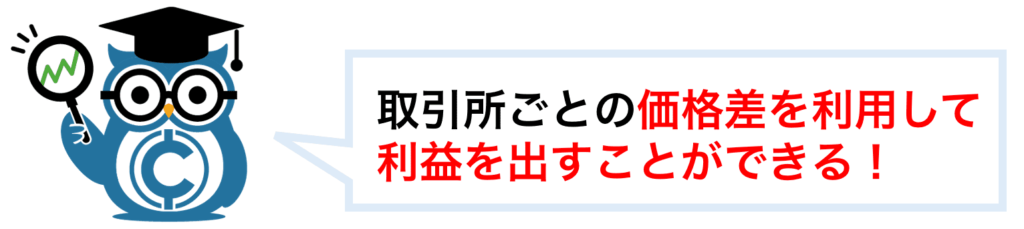 取引所ごとの価格差を利用して利益を出すことができる