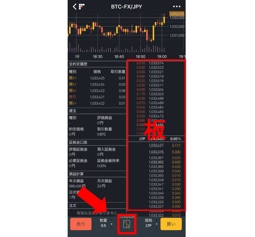 bitFlyer Lightning 取引画面