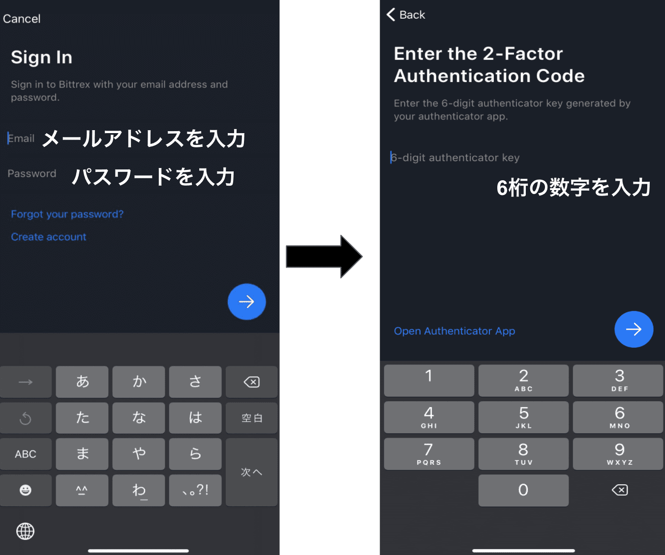 ビットトレックスのアプリの使い方 アプリのインストールとログイン2