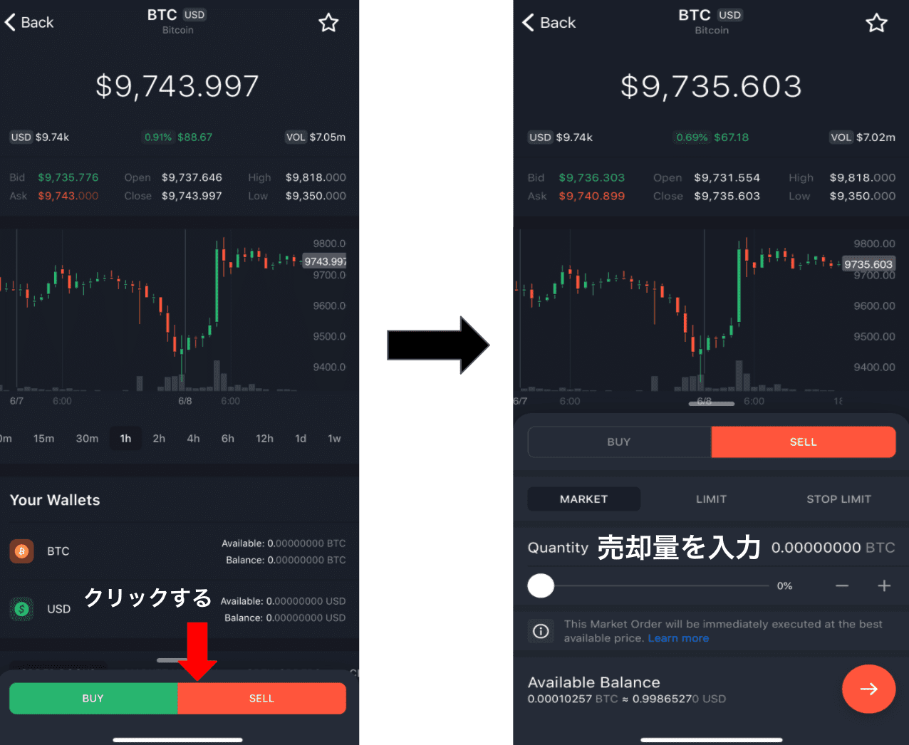 ビットトレックスのアプリの使い方　通貨の売却方法