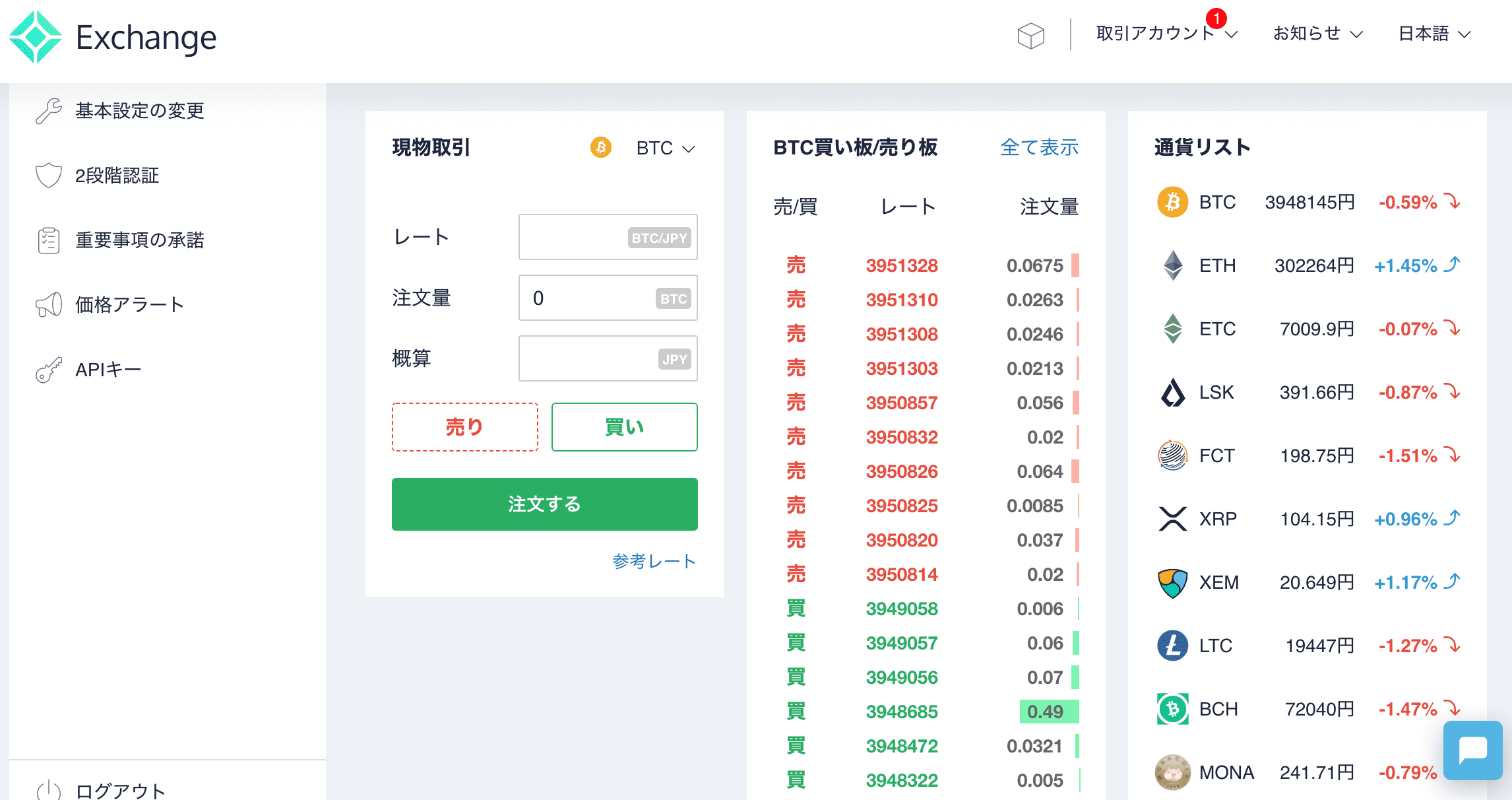 コインチェック ホーム画面