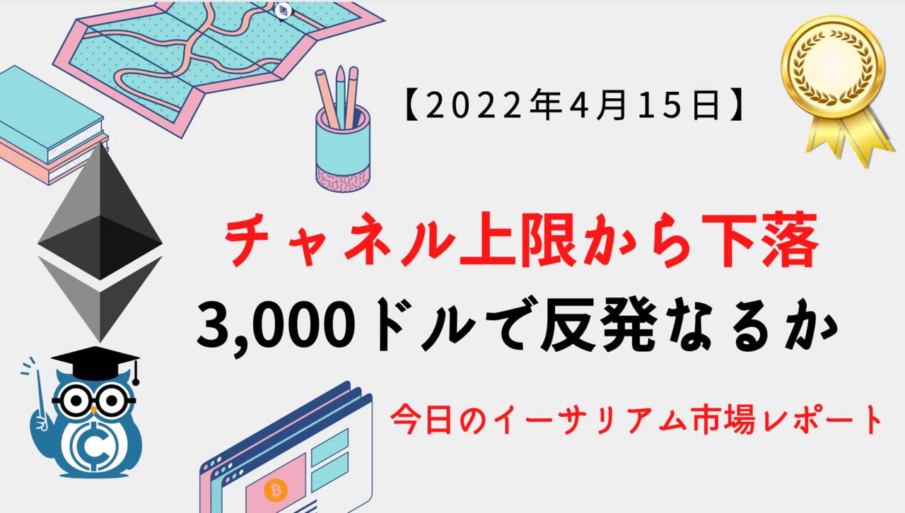 今日のイーサリアム相場 チャネル上限から下落 3 000ドルのサポートで反発なるか Coinpartner コインパートナー