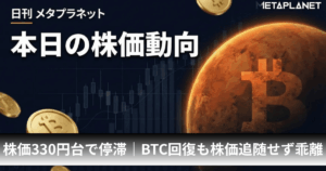 メタプラネット、株価330円台で停滞｜BTC7万8000ドル回復も株価追随せず乖離鮮明