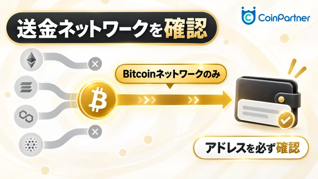 送金先のネットワークが違う｜Bitcoinのアドレスだけに送るを分かりやすく整理した解説画像
